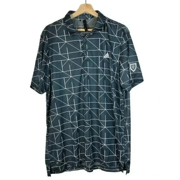 Adidas Navy Blue Jacquard Printed Short Sleeve Polo XL - Picture 2 of 4
